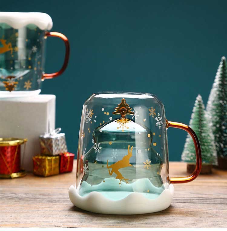 High Borosilicate Christmas Tree Double Glass Water Cup - Bellarte Enchanté High Borosilicate Christmas Tree Double Glass Water Cup